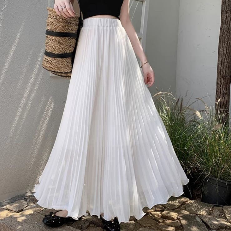 ホワイト | スカート プリーツスカート ロング | Belle Cie