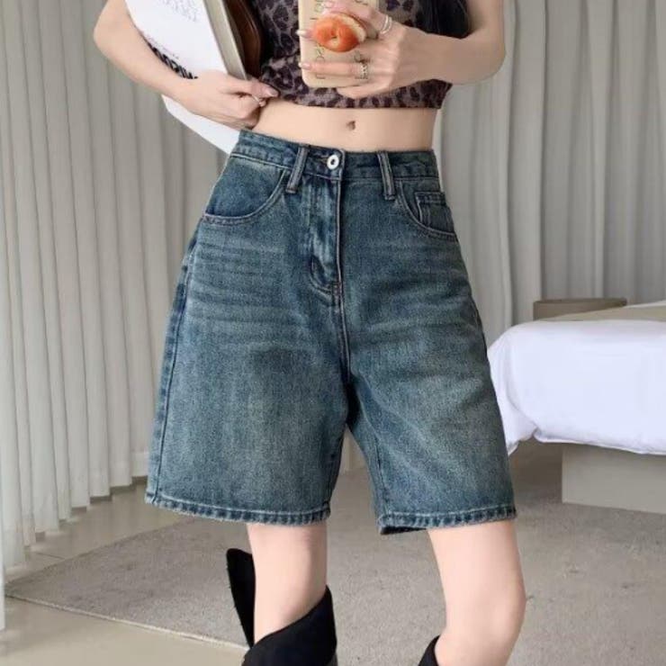 ブルー | デニムハーフパンツ ハーフ ひざ丈 | Belle Cie