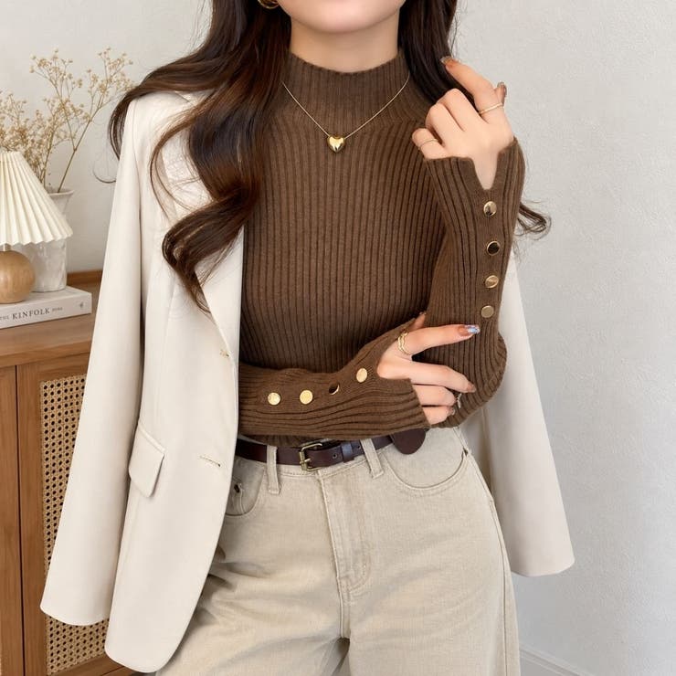 ブラウン | ニットトップス ボタンニット レディースニット | Belle Cie