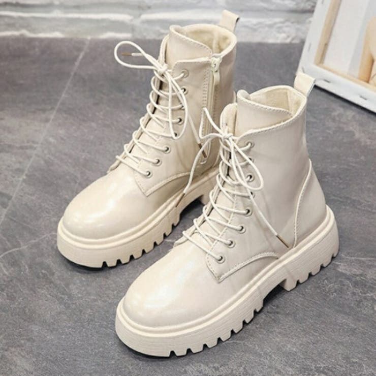 ベージュ | 編み上げブーツ レディース 韓国ファッション | Belle Cie