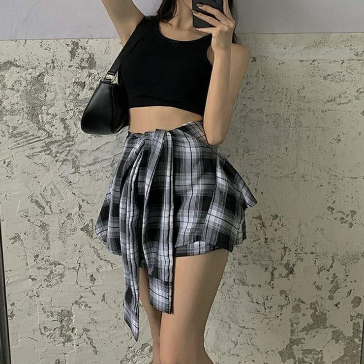 ブラック | チェック スカパン スカートパンツ | Belle Cie