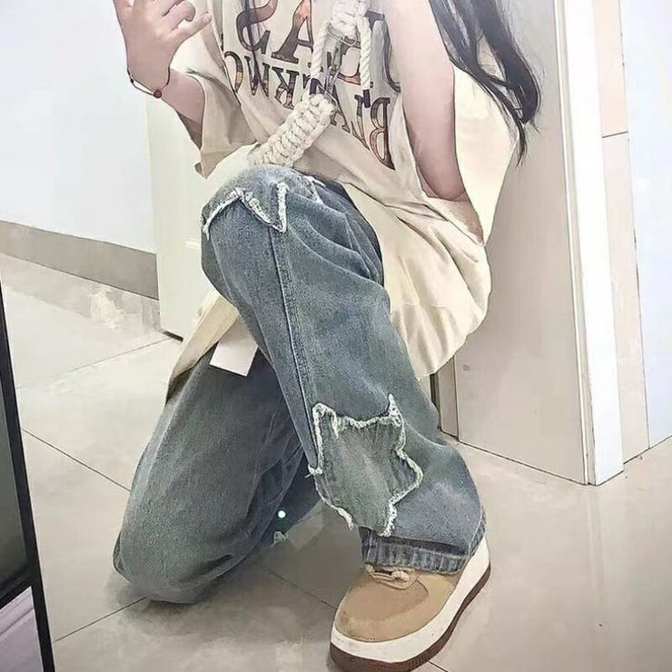 星モチーフデニムパンツ レディース ワイド ゆったり 韓国ストリート | Belle Cie | 詳細画像6 