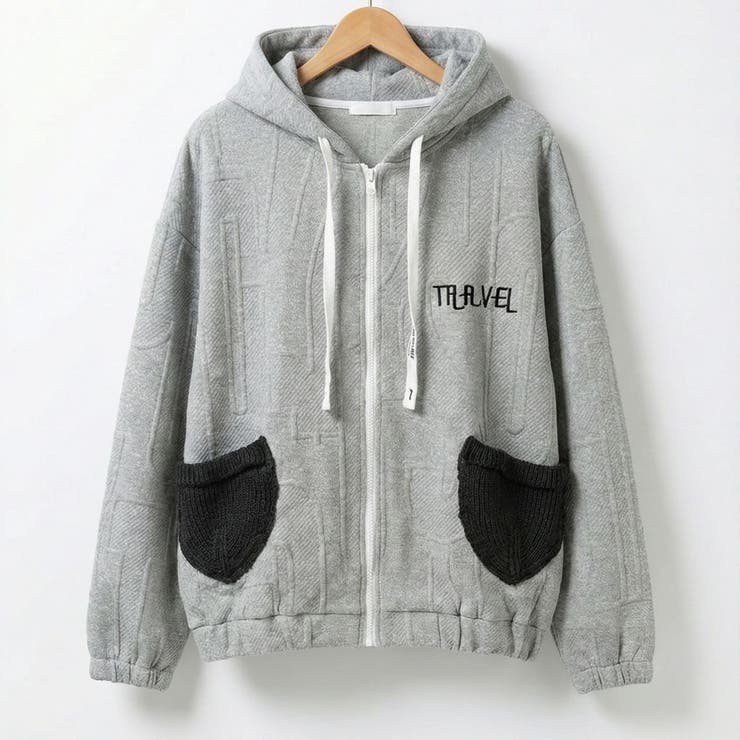 グレー | フードパーカー ジップアップパーカー アウター | Belle Cie