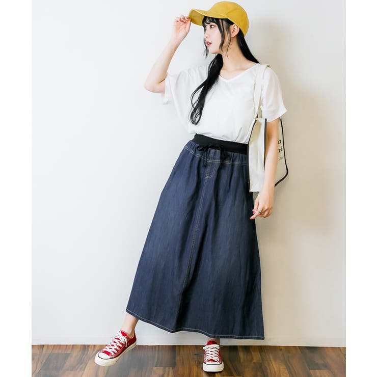 ウエストリブデニムマキシスカート[品番：ATOW0000694]｜atONE