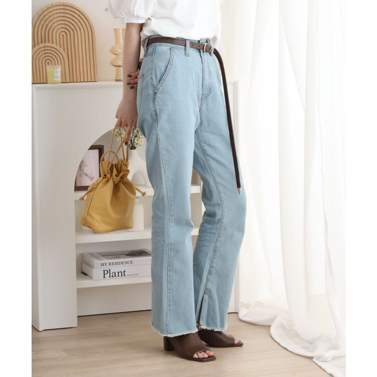 裾スリット コットンデニムフレアパンツ | atONE | 詳細画像1 