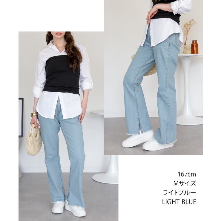 裾スリット コットンデニムフレアパンツ | atONE | 詳細画像30 