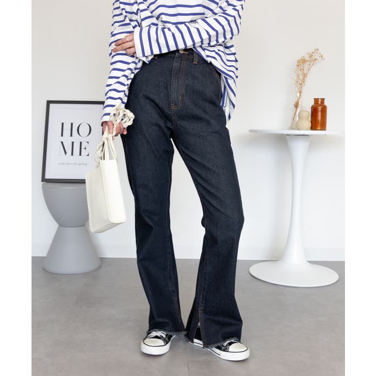 裾スリット コットンデニムフレアパンツ | atONE | 詳細画像34 