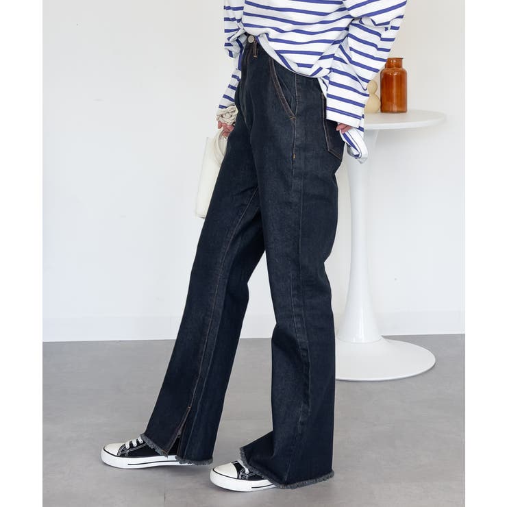 裾スリット コットンデニムフレアパンツ | atONE | 詳細画像36 