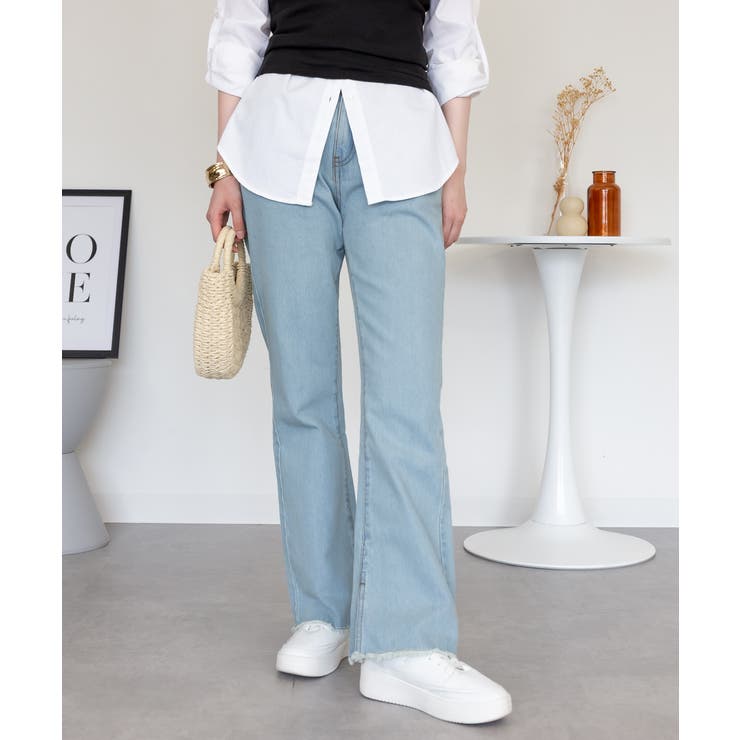 裾スリット コットンデニムフレアパンツ | atONE | 詳細画像42 