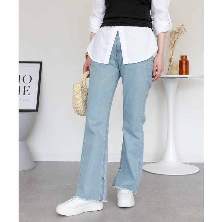 裾スリット コットンデニムフレアパンツ | atONE | 詳細画像43 