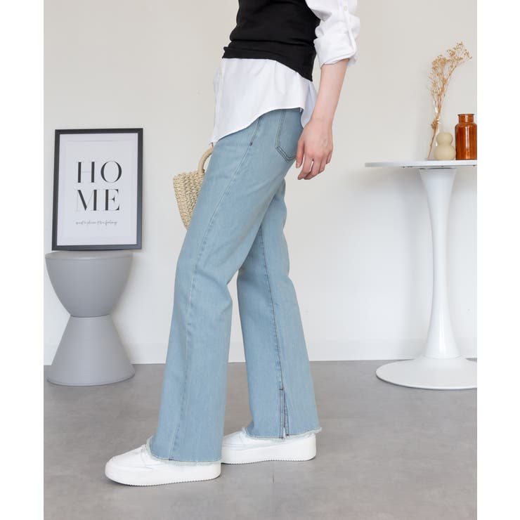 裾スリット コットンデニムフレアパンツ | atONE | 詳細画像44 