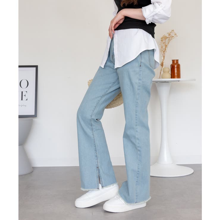 裾スリット コットンデニムフレアパンツ | atONE | 詳細画像45 