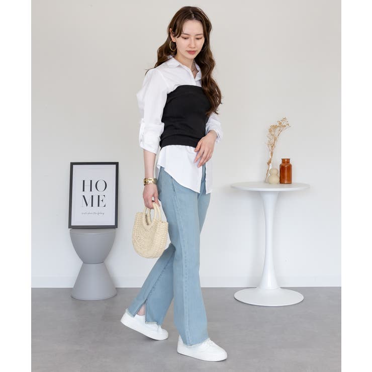 裾スリット コットンデニムフレアパンツ | atONE | 詳細画像50 