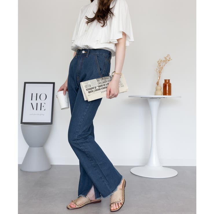 裾スリット コットンデニムフレアパンツ | atONE | 詳細画像55 