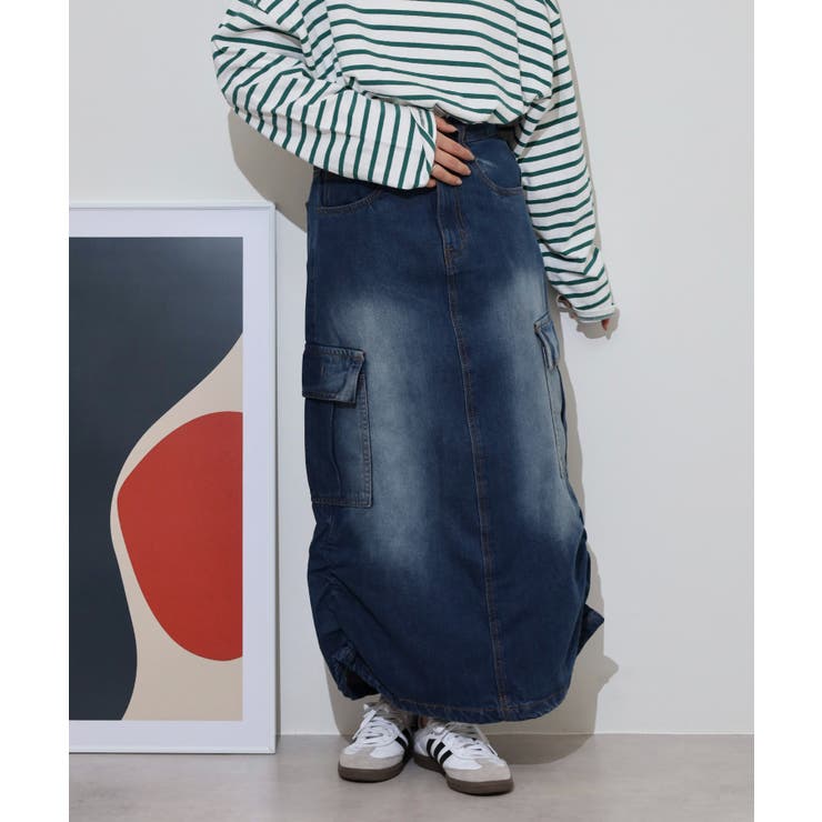 ネイビー | デニムカーゴスカート | atONE