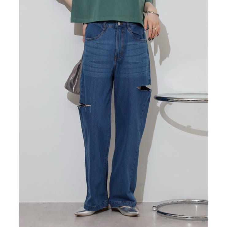 デニムダメージストレートパンツ | atONE | 詳細画像8 