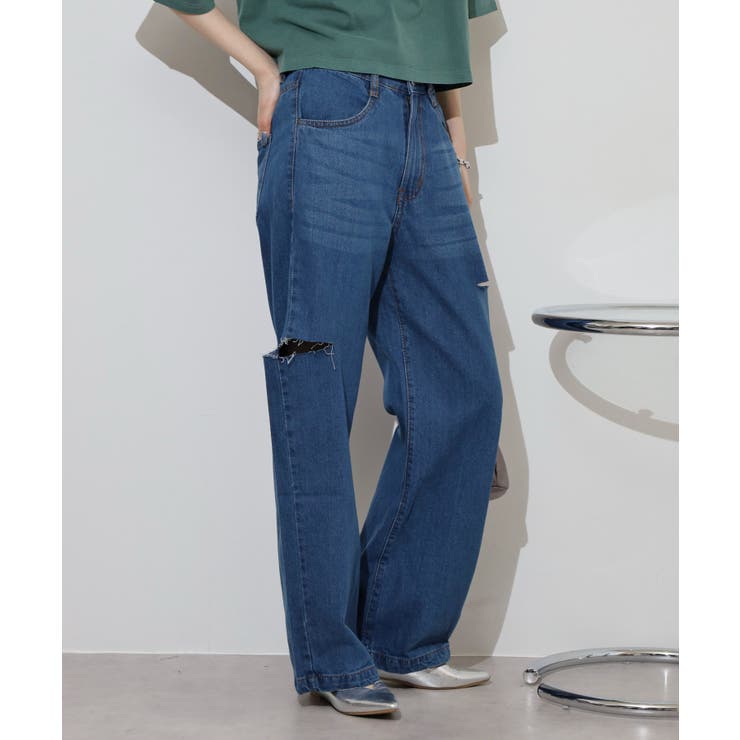 デニムダメージストレートパンツ | atONE | 詳細画像12 