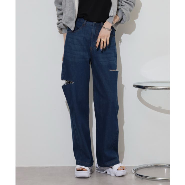 デニムダメージストレートパンツ | atONE | 詳細画像14 