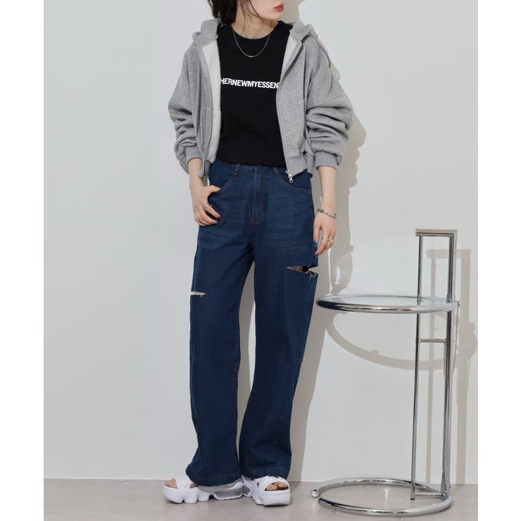 デニムダメージストレートパンツ | atONE | 詳細画像21 