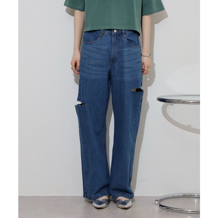 デニムダメージストレートパンツ | atONE | 詳細画像22 