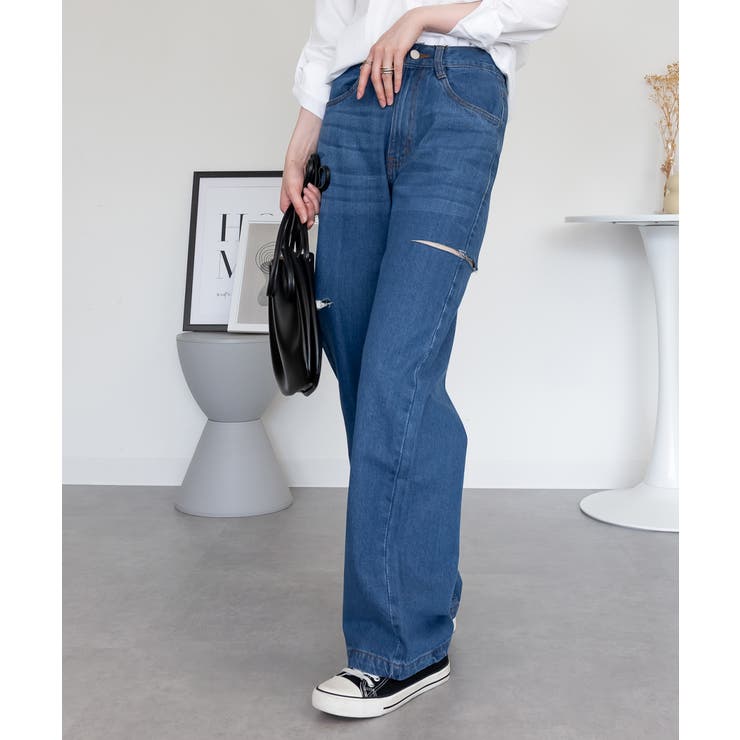 デニムダメージストレートパンツ | atONE | 詳細画像36 