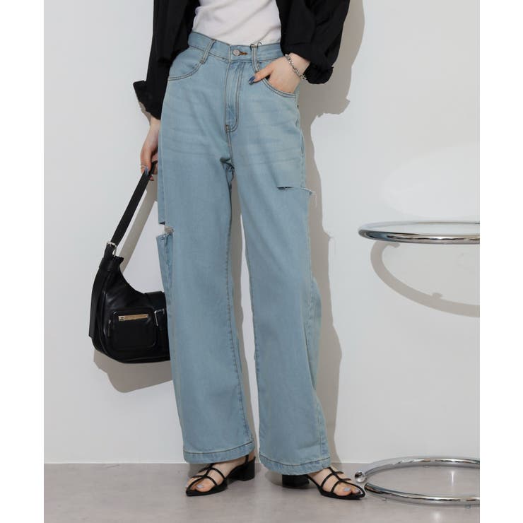 デニムダメージストレートパンツ | atONE | 詳細画像2 