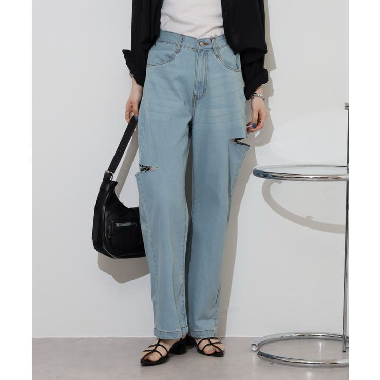 デニムダメージストレートパンツ | atONE | 詳細画像3 