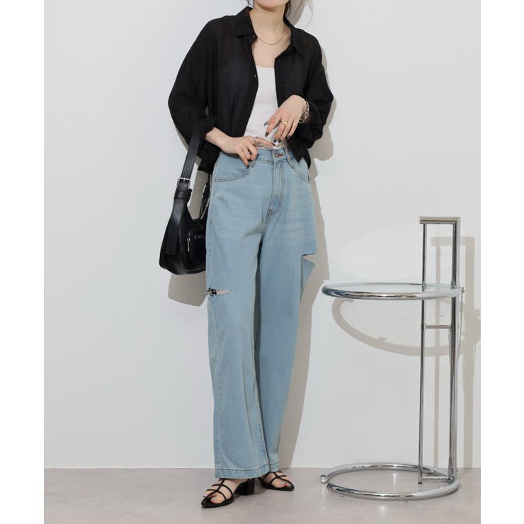 デニムダメージストレートパンツ | atONE | 詳細画像4 