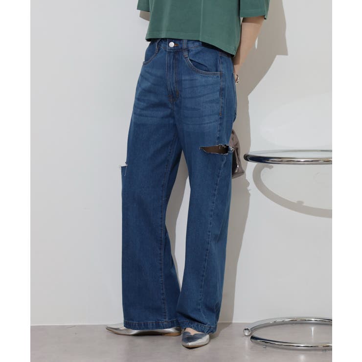 デニムダメージストレートパンツ | atONE | 詳細画像5 