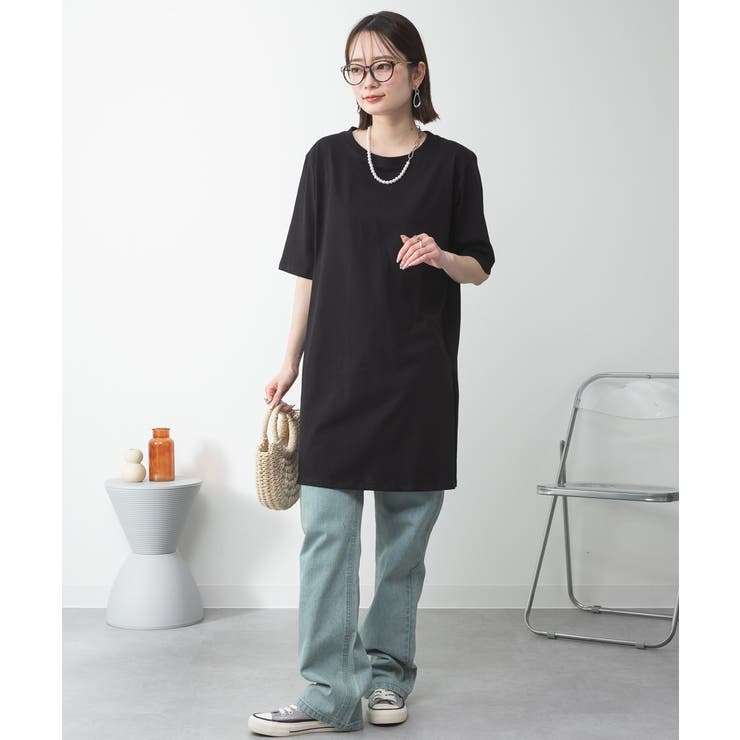 ５分袖サイドスリットロングTシャツ | atONE | 詳細画像21 