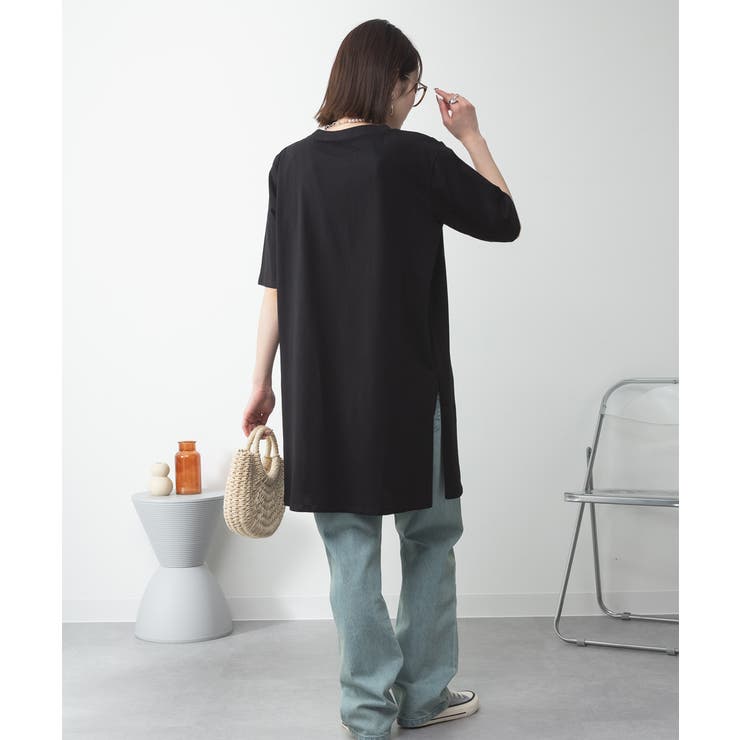 ５分袖サイドスリットロングTシャツ | atONE | 詳細画像23 
