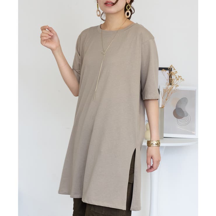 ５分袖サイドスリットロングTシャツ | atONE | 詳細画像24 