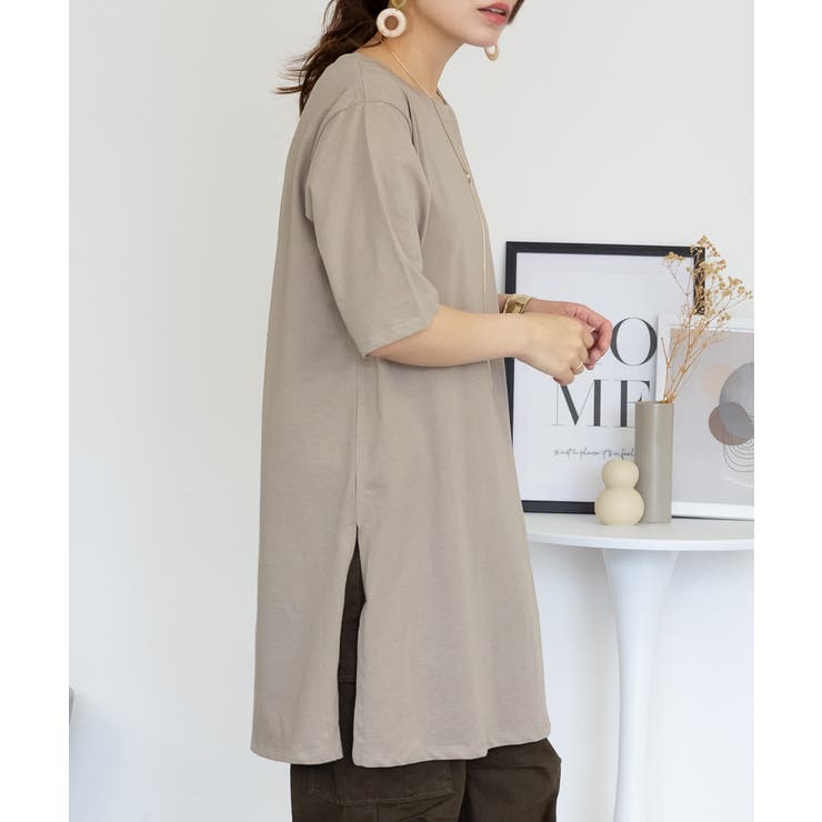 ５分袖サイドスリットロングTシャツ | atONE | 詳細画像25 