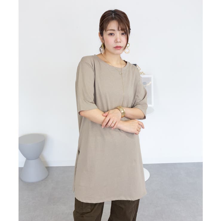 ５分袖サイドスリットロングTシャツ | atONE | 詳細画像26 