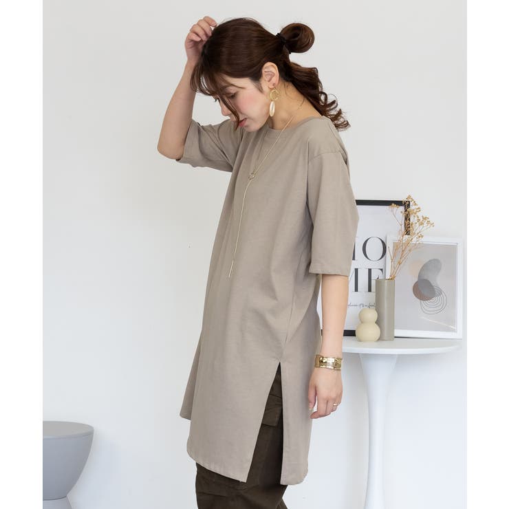 ５分袖サイドスリットロングTシャツ | atONE | 詳細画像27 