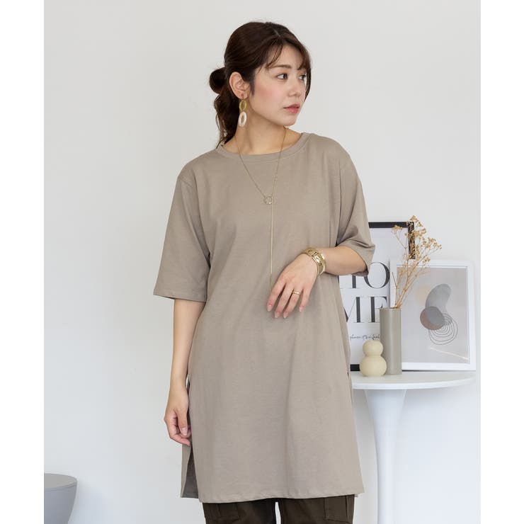 ５分袖サイドスリットロングTシャツ | atONE | 詳細画像29 