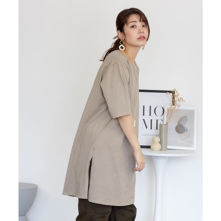 ５分袖サイドスリットロングTシャツ | atONE | 詳細画像30 