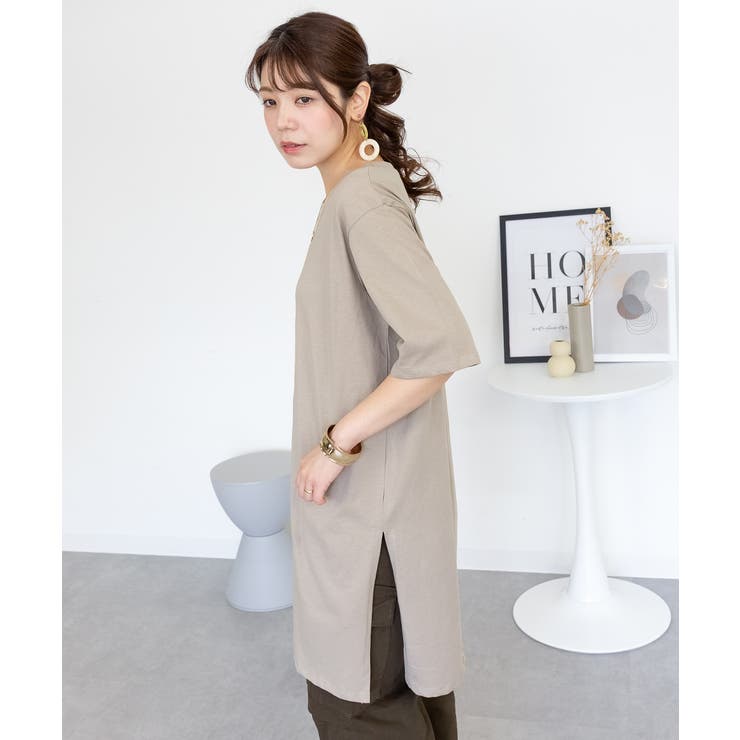 ５分袖サイドスリットロングTシャツ | atONE | 詳細画像31 