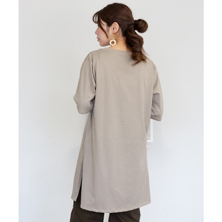 ５分袖サイドスリットロングTシャツ | atONE | 詳細画像32 