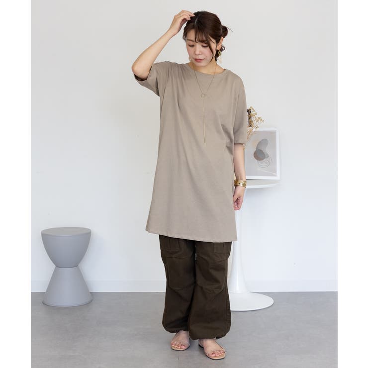 ５分袖サイドスリットロングTシャツ | atONE | 詳細画像34 