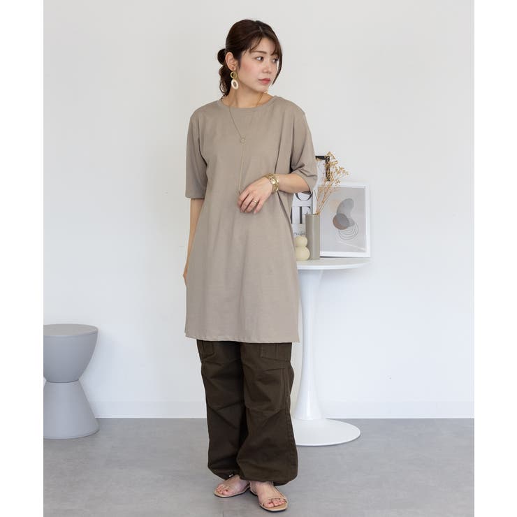 ５分袖サイドスリットロングTシャツ | atONE | 詳細画像35 