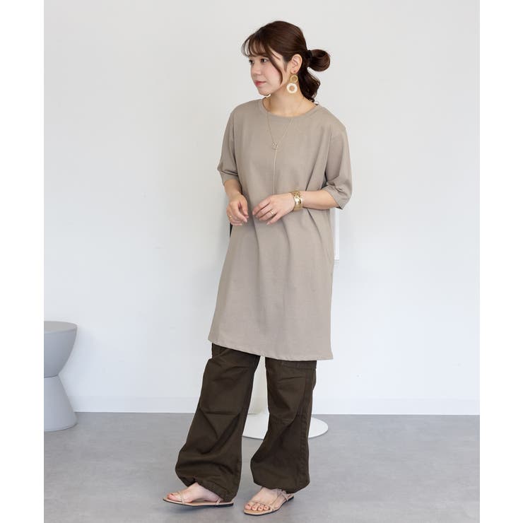 ５分袖サイドスリットロングTシャツ | atONE | 詳細画像36 