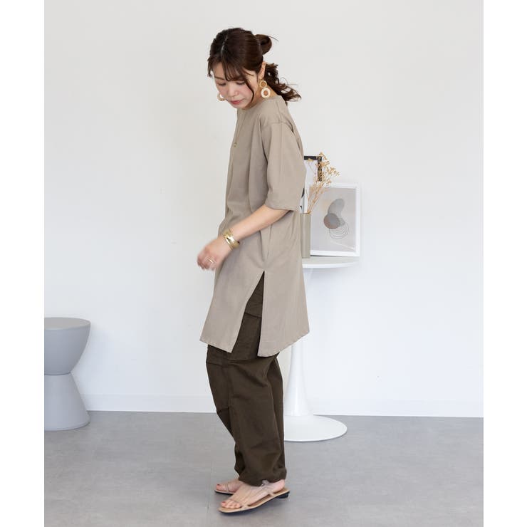 ５分袖サイドスリットロングTシャツ | atONE | 詳細画像37 