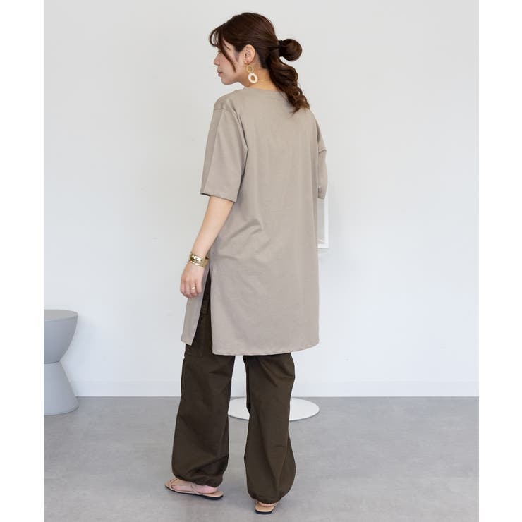 ５分袖サイドスリットロングTシャツ | atONE | 詳細画像38 