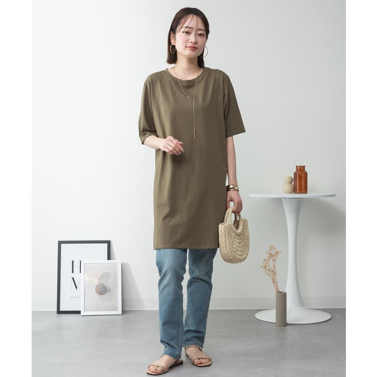 ５分袖サイドスリットロングTシャツ | atONE | 詳細画像39 