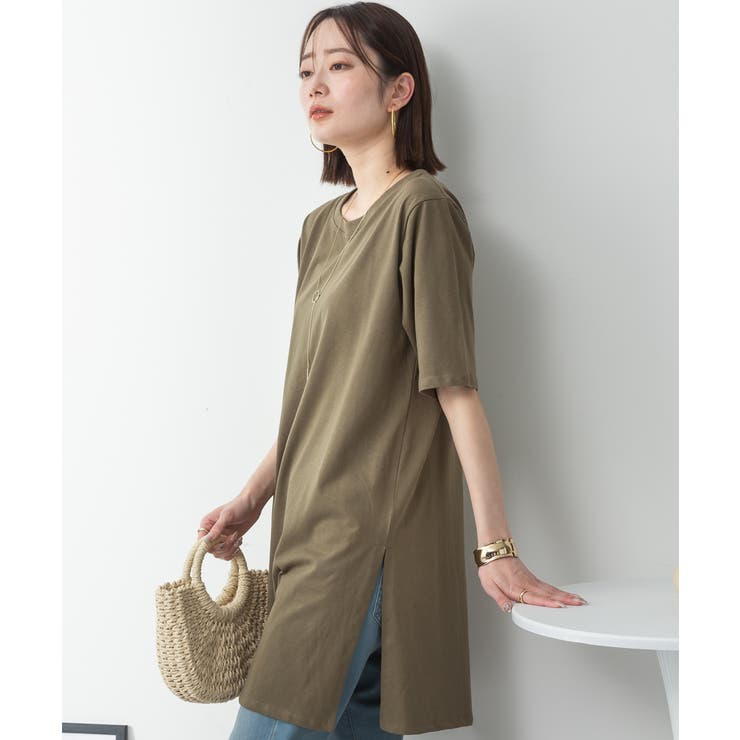 ５分袖サイドスリットロングTシャツ | atONE | 詳細画像41 
