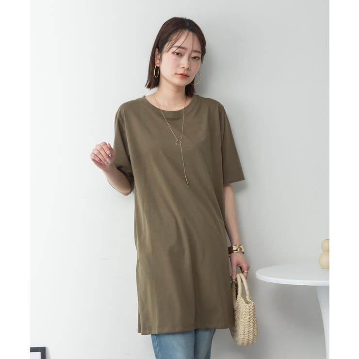 ５分袖サイドスリットロングTシャツ | atONE | 詳細画像42 