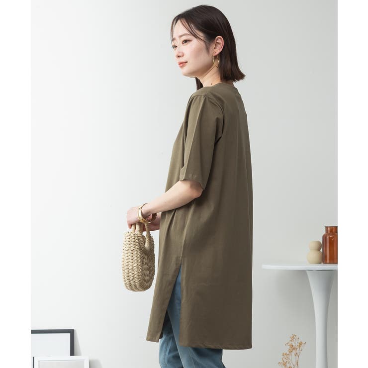 ５分袖サイドスリットロングTシャツ | atONE | 詳細画像46 