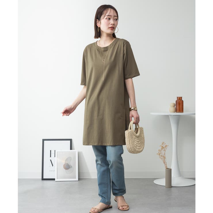 ５分袖サイドスリットロングTシャツ | atONE | 詳細画像50 