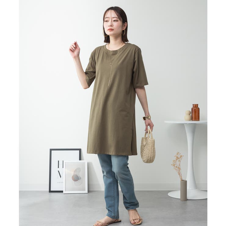 ５分袖サイドスリットロングTシャツ | atONE | 詳細画像52 